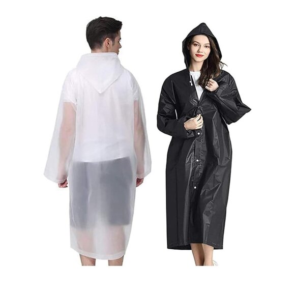 Portable Raincoat for Adults, 2 Pack Reusable White/Black One-Size Raincoat - Picture 1 of 6